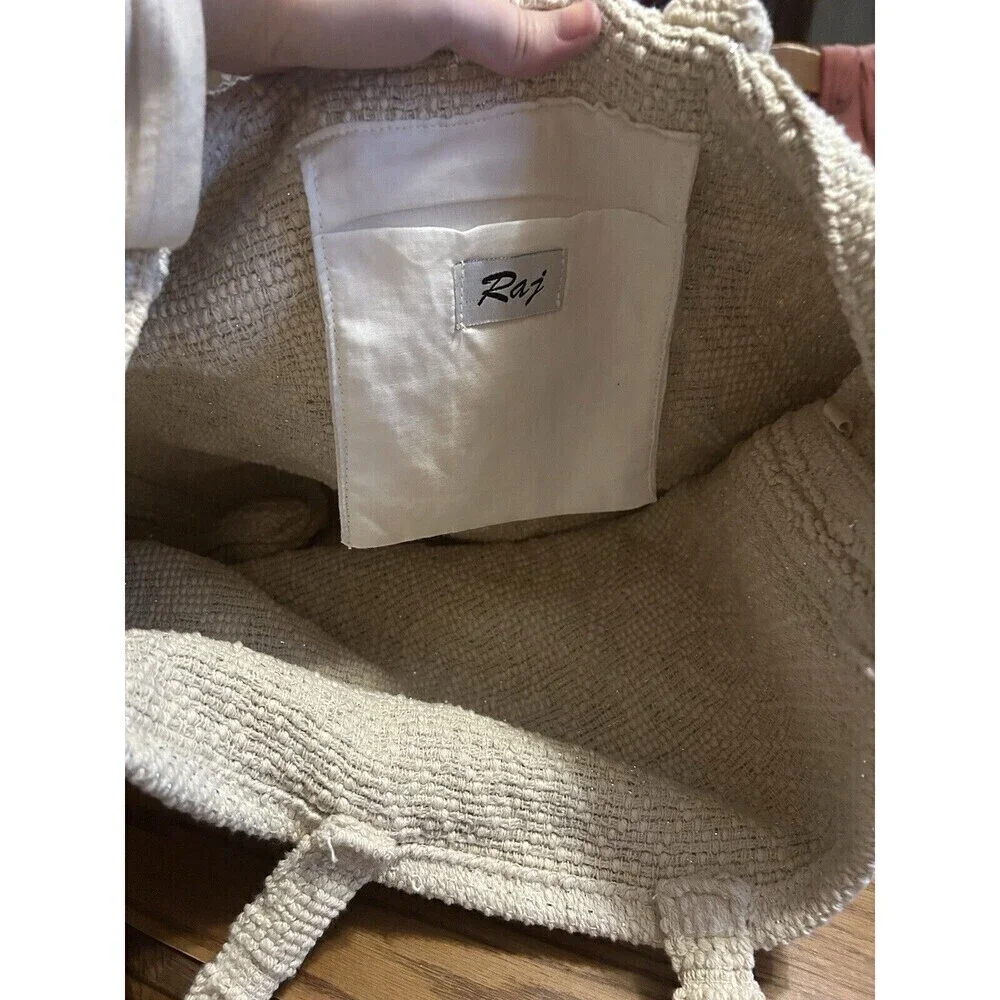 NWT Anthropologie Raj Cotton Woven Carpet Large Tote Shopping Bag Cream